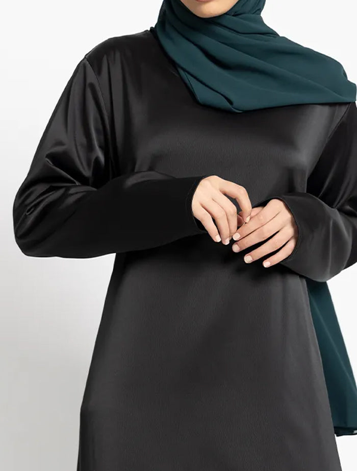 Black Basic Satin Abaya