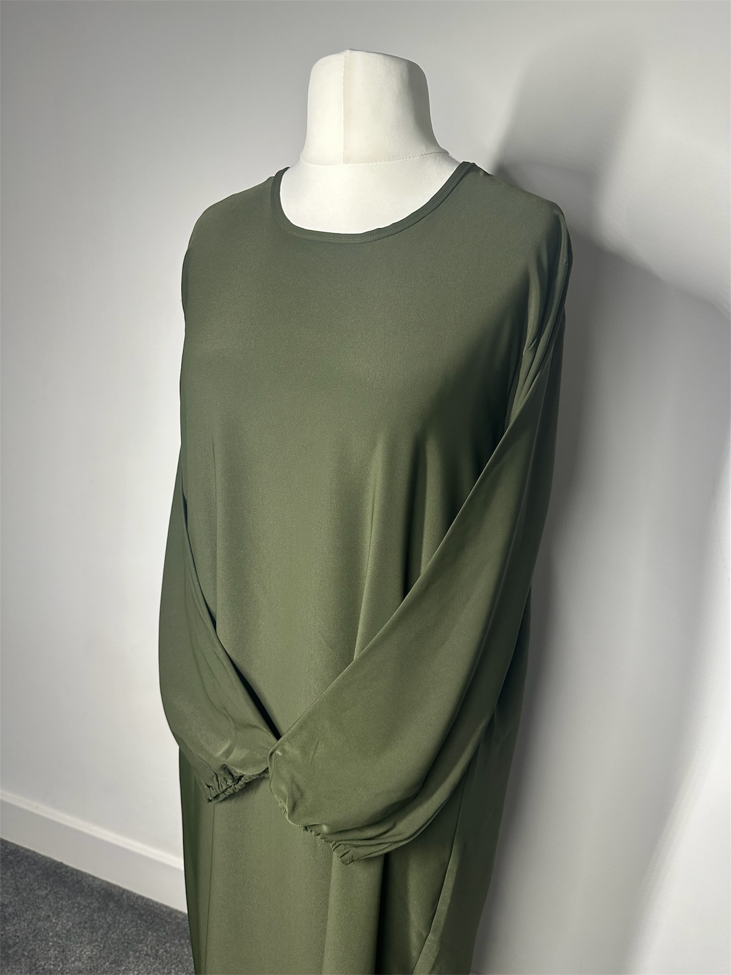 Khaki Plain abaya with elasticated cuff sleeves