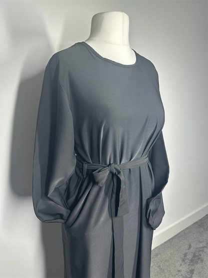 Black Plain abaya with elasticated cuff sleeves and Belt