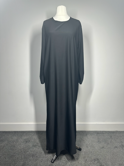 Black Plain abaya with elasticated cuff sleeves