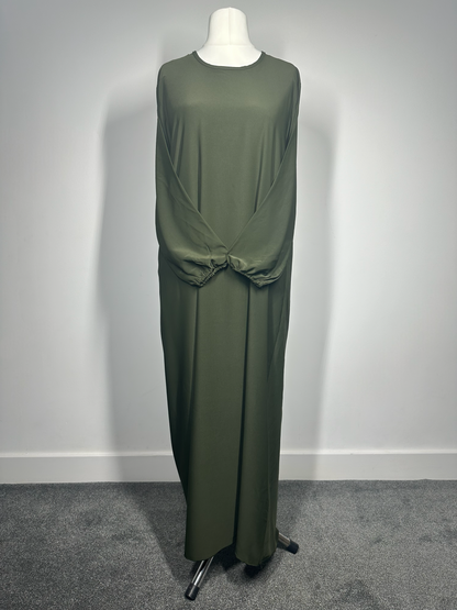 Khaki Plain abaya with elasticated cuff sleeves