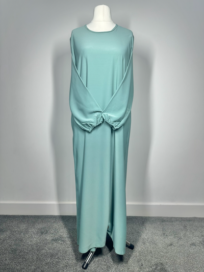 Aqua Plain abaya with elasticated cuff sleeves